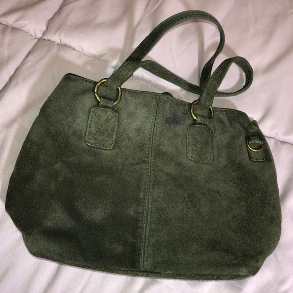 Suede leather handbag w strap & zipper pouches. - Picture 1 of 6